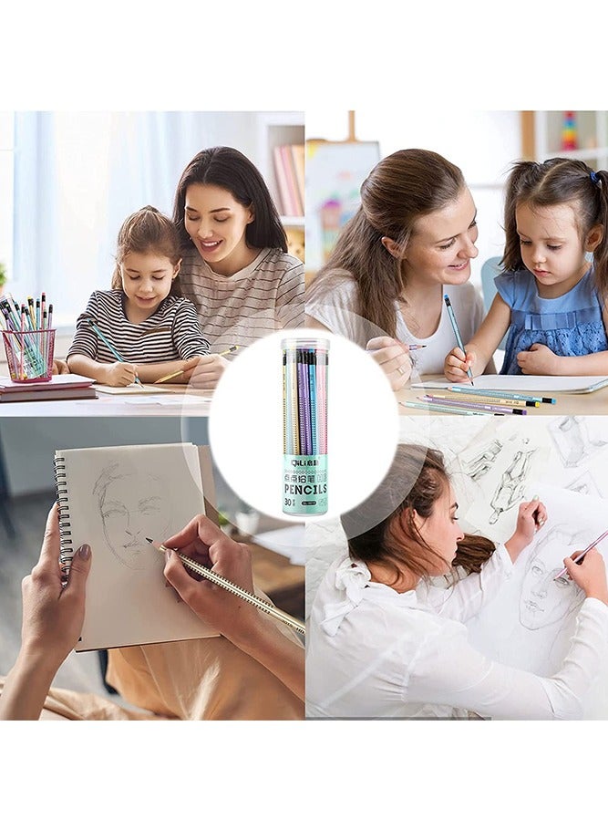 QiLi 30 Pcs Wooden HB Pencils, Black Pencil Non Slip Pre-Sharpened Pencil with Eraser Student Writing Drawing Tool for Exams, School, Office, Home Drawing Sketching - Image 3