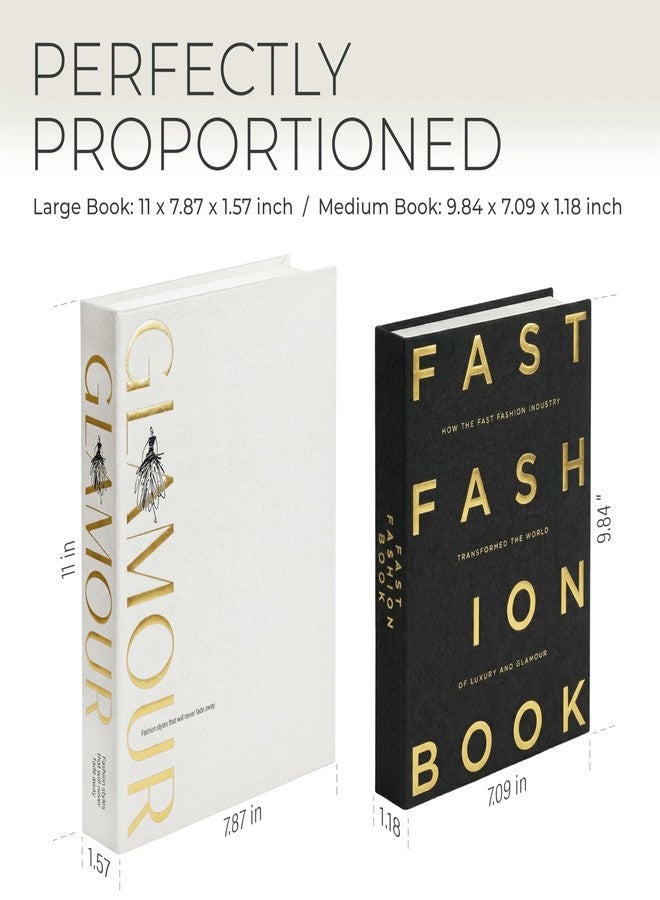 كتب ديكور منزلية - كتب كتانية سوداء وبيضاء بتصميم أنيق: رف كتب مزيف، ديكور لغرفة المعيشة، رف الموقد، المدخل، وطاولة القهوة - صندوق تخزين كتب مزيف قابل للتكديس، طقم من قطعتين - Image 2