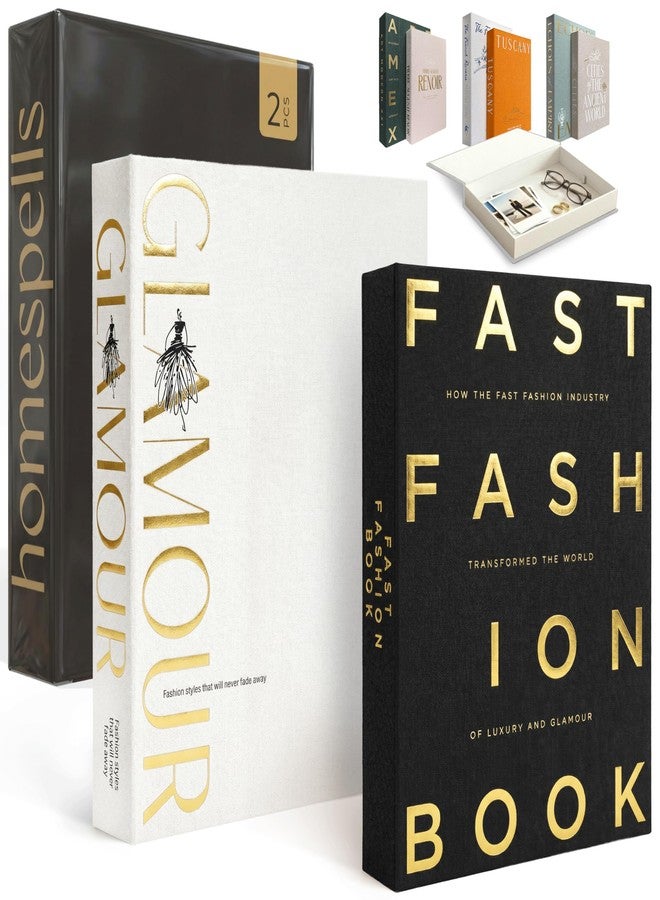 كتب ديكور منزلية - كتب كتانية سوداء وبيضاء بتصميم أنيق: رف كتب مزيف، ديكور لغرفة المعيشة، رف الموقد، المدخل، وطاولة القهوة - صندوق تخزين كتب مزيف قابل للتكديس، طقم من قطعتين - Image 1