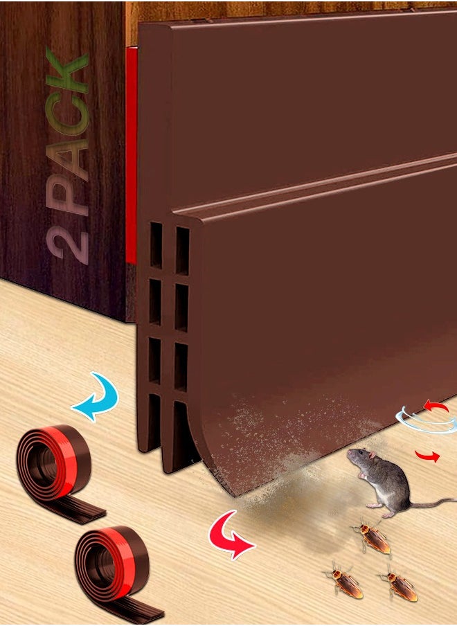 Xoopla (2 pack) Door Draft Stopper, Under Door Draft Blocker , Adjustable Adhesive Rubber Door Seal Waterproof Soundproof for Interior Exterior Doors Guard Against Drafts Dust Noise Animals (5×100CM,Brown)  - Image 1