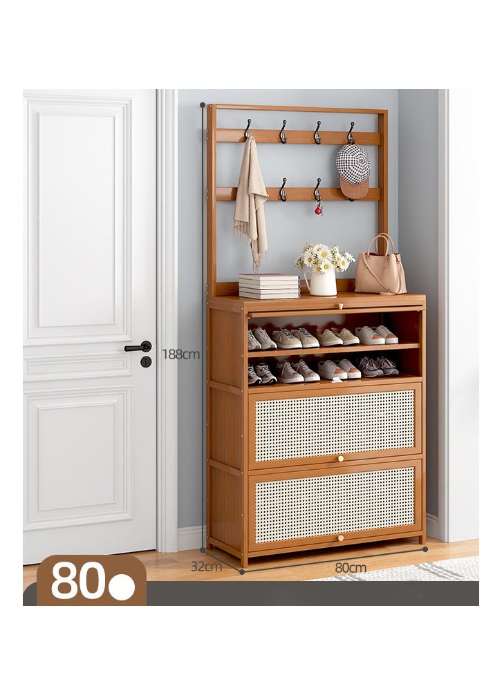 KLNAMAEAAN Flip Door Shoe Cabinet Hanger Integrated Household Doorway Multi-functional Shoe Rack Solid Wood Brown Storage 100*32*188 CM - Image 2