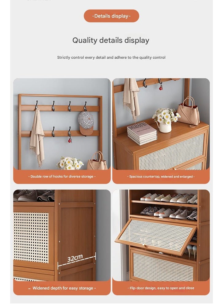 KLNAMAEAAN Flip Door Shoe Cabinet Hanger Integrated Household Doorway Multi-functional Shoe Rack Solid Wood Brown Storage 100*32*188 CM - Image 4