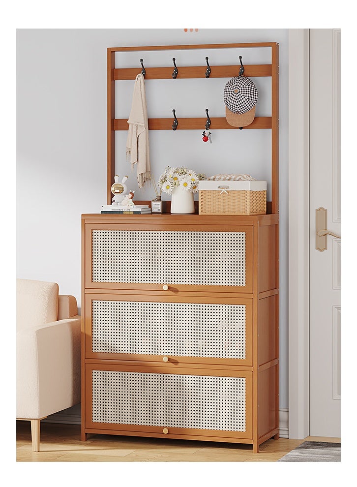 KLNAMAEAAN Flip Door Shoe Cabinet Hanger Integrated Household Doorway Multi-functional Shoe Rack Solid Wood Brown Storage 100*32*188 CM - Image 1