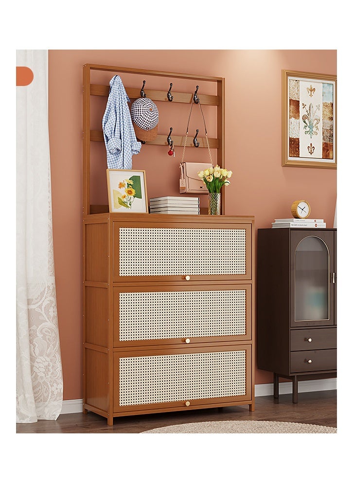 KLNAMAEAAN Flip Door Shoe Cabinet Hanger Integrated Household Doorway Multi-functional Shoe Rack Solid Wood Brown Storage 100*32*188 CM - Image 5