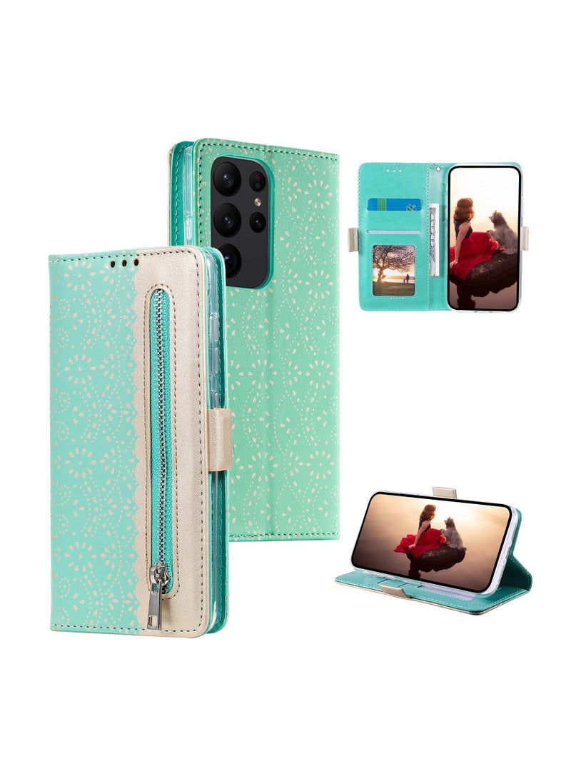 Suteni Lace Zipped Flip Cover Card Slots Leather Phone Case for Samsung - Image 3
