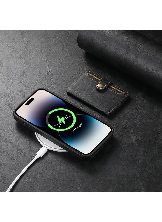 Suteni Case For iPhone 14 Pro Max M1 Oil Wax MagSafe Detachable Horizontal Card Bag Phone Case - Image 4