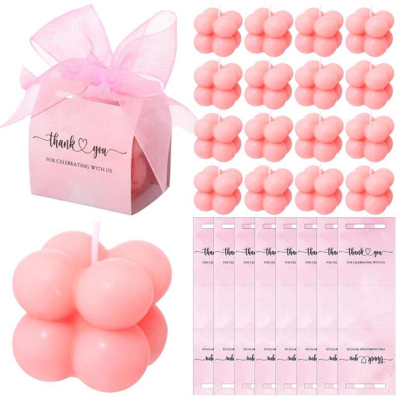 25 Sets Gender Reveal Thank You Gifts Bubble Candle Baby Shower Party Favors for Guests 157 Mini Bubble Scented Candles Candle with Thank You DIY Packing Box Ribbon for Wedding Bridal ShowerPink