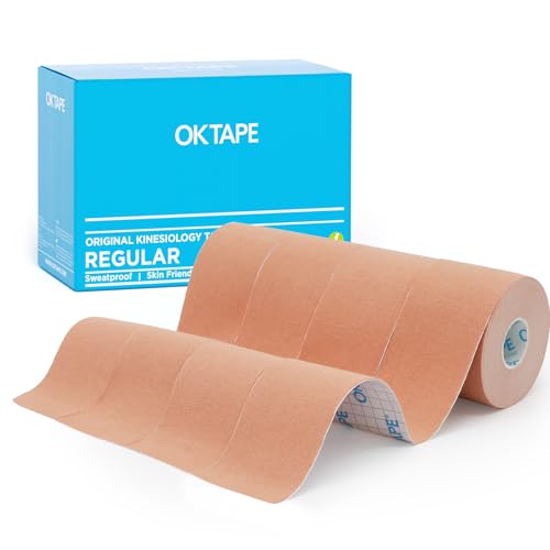 OK TAPE Regular Kinesiology Tape (4 Pack), Original Cotton Athletic Tape for Support Muscle Joint Knee, Sports Waterproof Tape Uncut Strips Latex Free, Hypoallergenic, 2in×16.4ft - Beige - Image 1