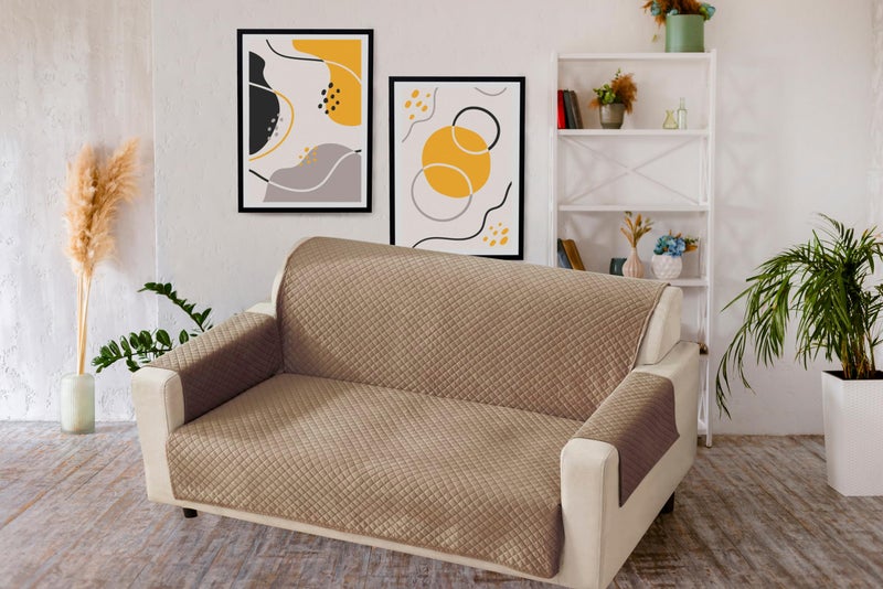 KINGLY Velvet Quilted Universal Elastic Sofa Cover Non-Slip Sofa Protector 2 Seater Armchair Cover with Machine Washable Adjustable Elastic Straps (2 Seater) (Mouse Brown) - Image 1