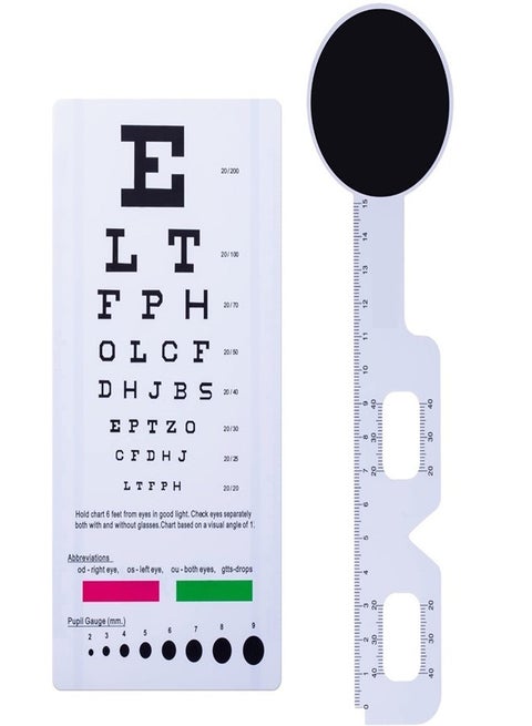 Pocket Eye Chart with PD Ruler and Eye Occluder Eye Test Chart Combo Kit for Near Vision Test Visual Acuity Exam and PD Measurement