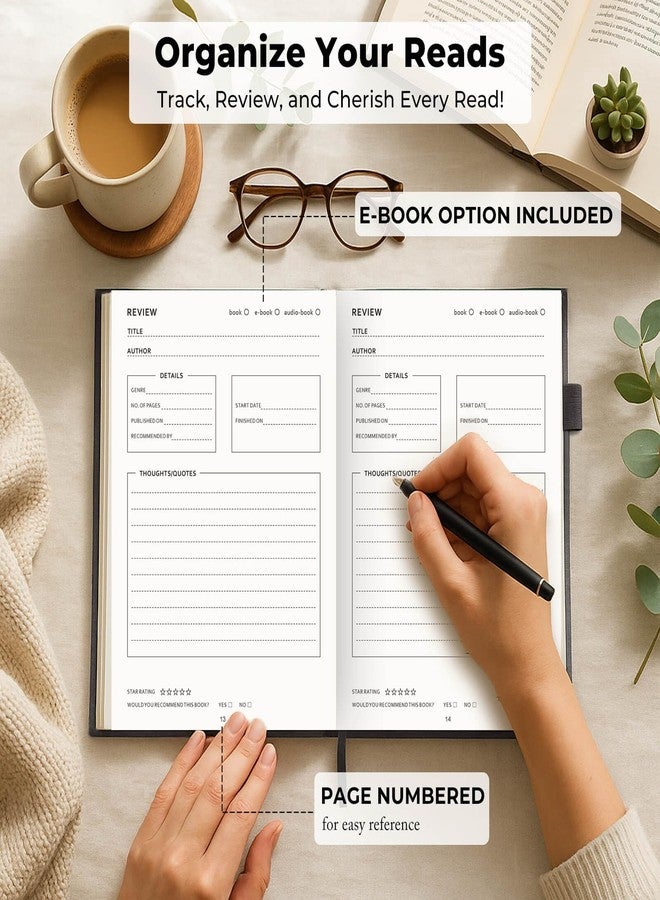 JXSELECT Elegant Reading Journal - 60 Book Reviews Logbook with Pen Holder & Back Pocket - Track Your Reading Progress - Ideal Gift for Book Lovers & Avid Readers (Grey) - Image 3