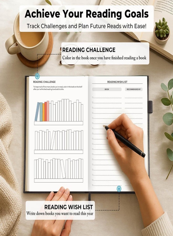 JXSELECT Elegant Reading Journal - 60 Book Reviews Logbook with Pen Holder & Back Pocket - Track Your Reading Progress - Ideal Gift for Book Lovers & Avid Readers (Grey) - Image 4
