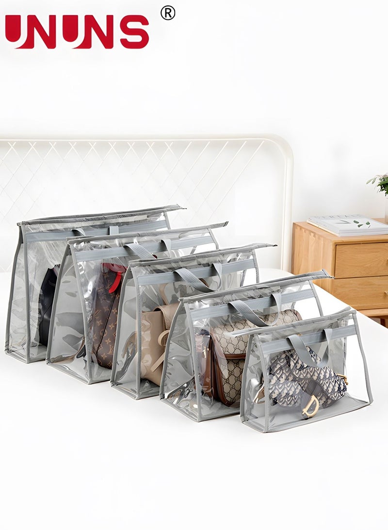 UNUNS Handbag Purse Storage,5 Packs Dust Bags For Handbags,Clear Handbag Storage,Purse Storage Organizer For Closet,Purse Cover Hanging Closet Organizer With Zipper & Handles  - Image 1