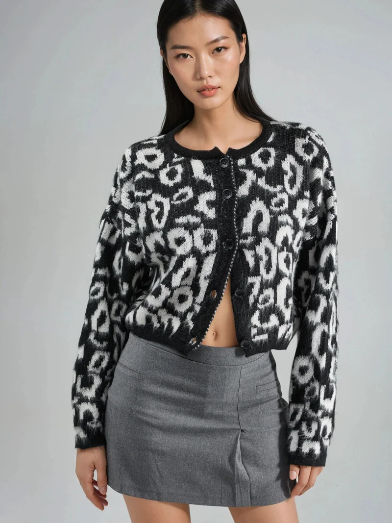 MY FASHION Leopard Print Button-Up Cardigan