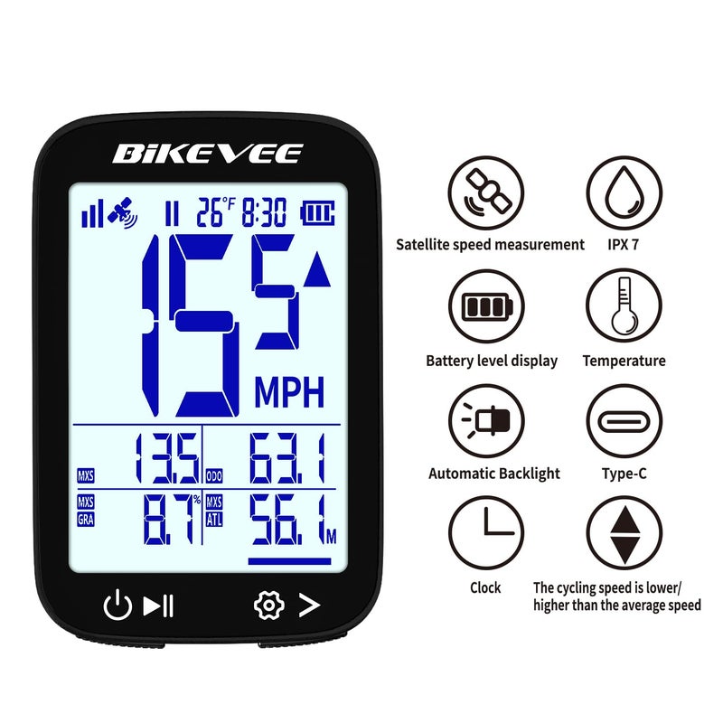 Bikevee Bike Speedometer GPS Wireless Cycling Computer â€“ Auto Start/Stop, Auto Backlight, Waterproof Bicycle Odometer MPH KM/H, 2.4" LCD Display, Out Front Extended Mount - Balck - Image 5