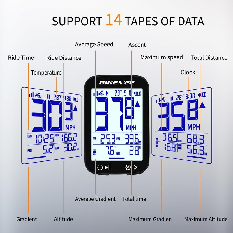 Bikevee Bike Speedometer GPS Wireless Cycling Computer â€“ Auto Start/Stop, Auto Backlight, Waterproof Bicycle Odometer MPH KM/H, 2.4" LCD Display, Out Front Extended Mount - Balck - Image 2