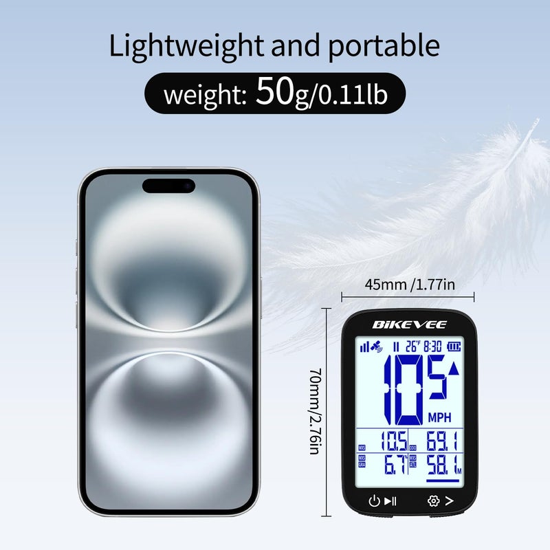 Bikevee Bike Speedometer GPS Wireless Cycling Computer â€“ Auto Start/Stop, Auto Backlight, Waterproof Bicycle Odometer MPH KM/H, 2.4" LCD Display, Out Front Extended Mount - Balck - Image 4
