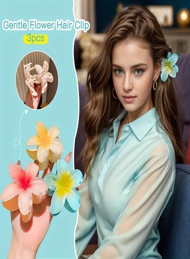 Rock World 3 pcs Floral Hair Claws Multi-Color Romantic Style Accessories Hairstyling Minimalist Sweet Acrylic Flower Claws Women, Middle Size Shark Clip Beach Hairstyles Simple Colorful claw - Image 1
