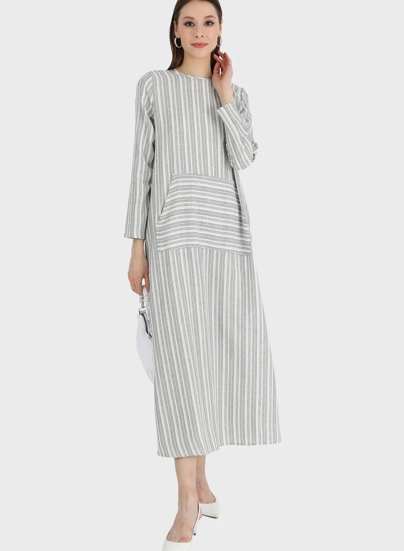 Tavin by Modanisa Striped Pocket Detail Dress