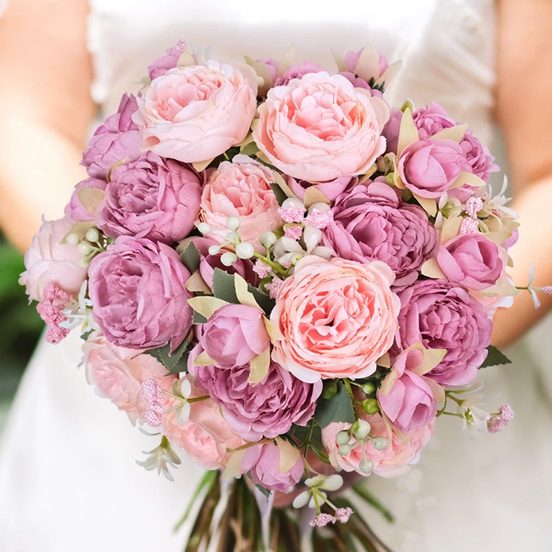 Aumveyi 6 Pcs Peonies Artificial Flowers Bulk  Mixed Pink Silk Peonies Fake Bouquet For Floral Centerpieces Red Realistic Faux Peony Flower For Flower Arrangements Wedding Decoration Vase - Image 4