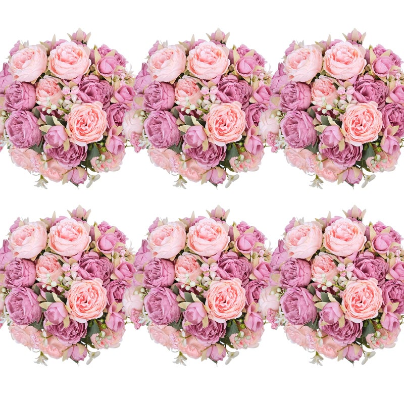 Aumveyi 6 Pcs Peonies Artificial Flowers Bulk  Mixed Pink Silk Peonies Fake Bouquet For Floral Centerpieces Red Realistic Faux Peony Flower For Flower Arrangements Wedding Decoration Vase - Image 1