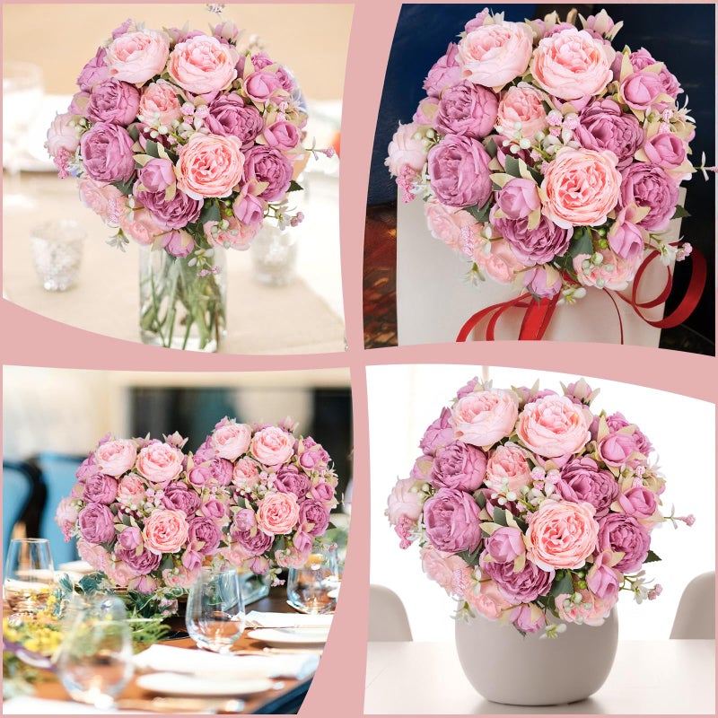 Aumveyi 6 Pcs Peonies Artificial Flowers Bulk  Mixed Pink Silk Peonies Fake Bouquet For Floral Centerpieces Red Realistic Faux Peony Flower For Flower Arrangements Wedding Decoration Vase - Image 3