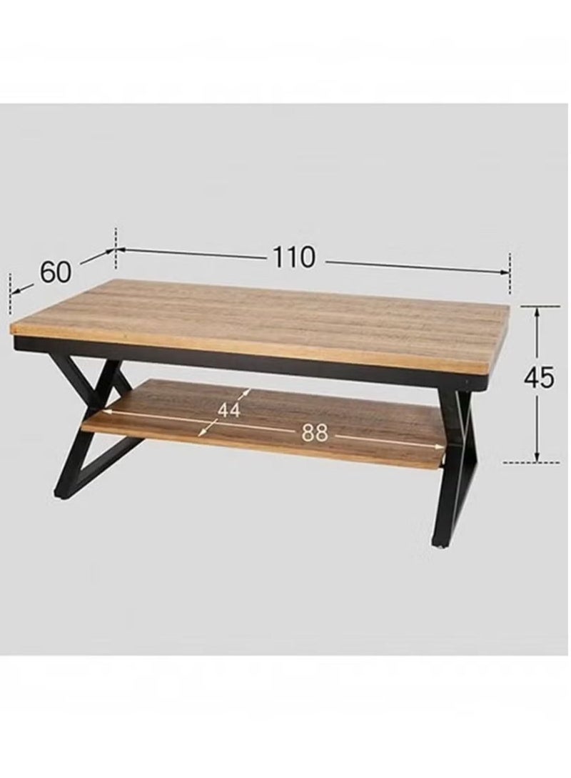 EXPERT Coffee Table Modern 2-Tier Design Center with Legs, Durable Metal Frame and Wooden Top 110x60x48 cm Brown - Image 3