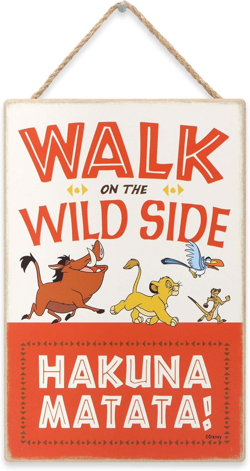 Disney The Lion King Walk on The Wild Side Hanging Wood Wall Decor - Cute Hakuna Matata Sign for Home Decorating - Image 1