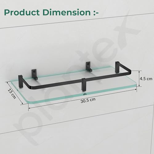 Plantex Premium Frosted Bathroom Glass Shelf/Kitchen/Glass Shelf for Bathroom Wall/Living Room with Brass Railings and Brackets(Transparent, Black – 12 x 6 inches - Pack of 1) - Image 2