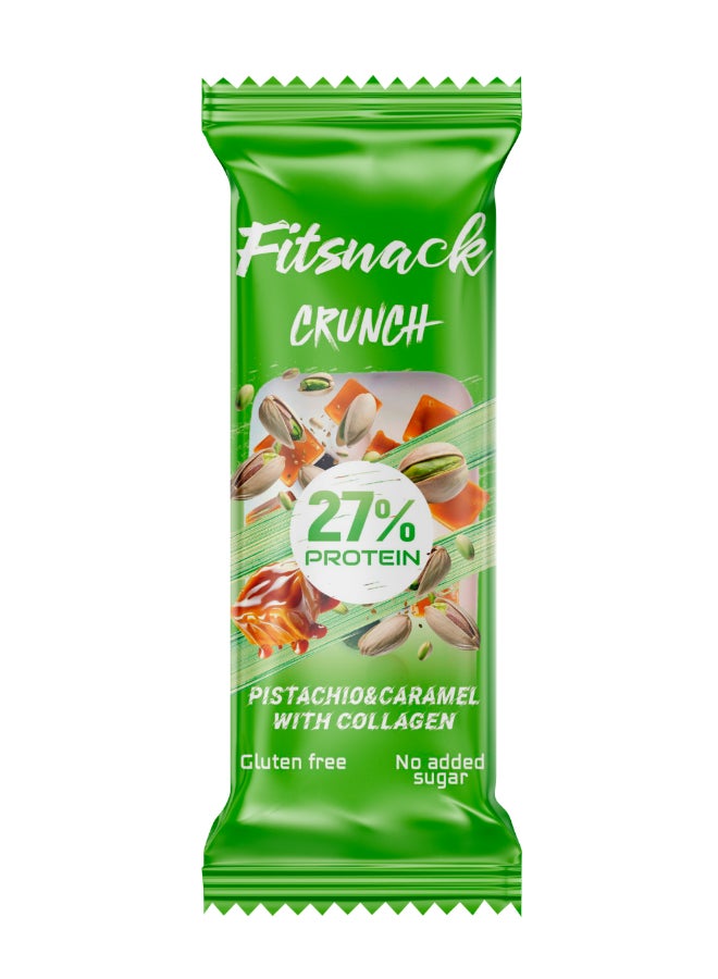 Fitsnack Crunch Pistachio Flavor Crunchy Protein Bar with Caramel, 27% Protein, No Added Sugar, High Protein Snack - Image 1
