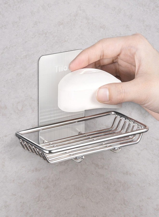 Tiilan Self Adhesive Bar Soap Dish for Shower, Bathroom Soap Holder Wall Mount - Stainless Steel, Silver - Image 5