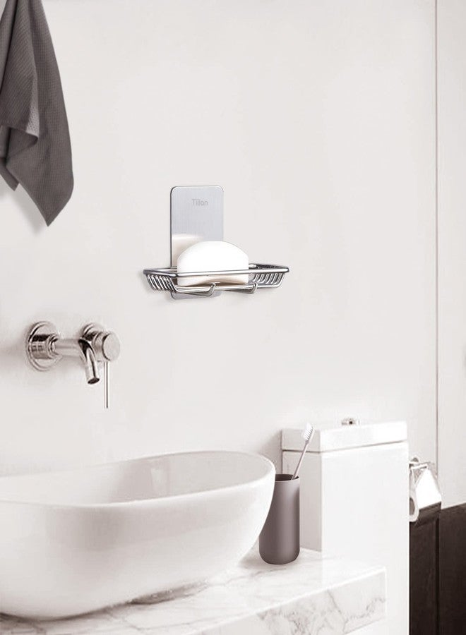 Tiilan Self Adhesive Bar Soap Dish for Shower, Bathroom Soap Holder Wall Mount - Stainless Steel, Silver - Image 2