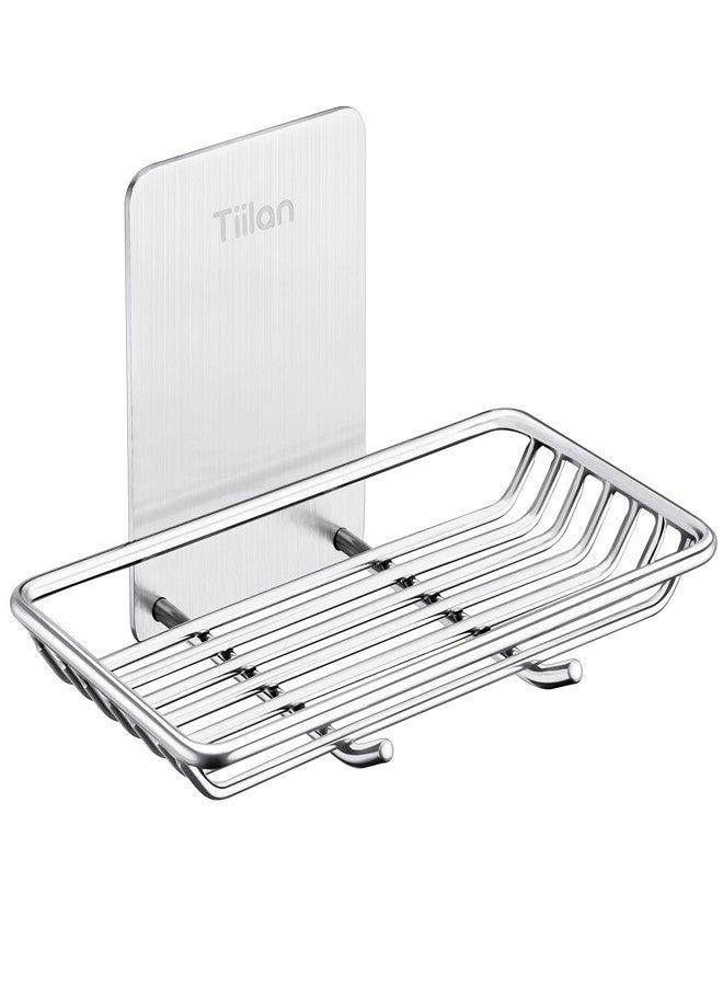 Tiilan Self Adhesive Bar Soap Dish for Shower, Bathroom Soap Holder Wall Mount - Stainless Steel, Silver - Image 1