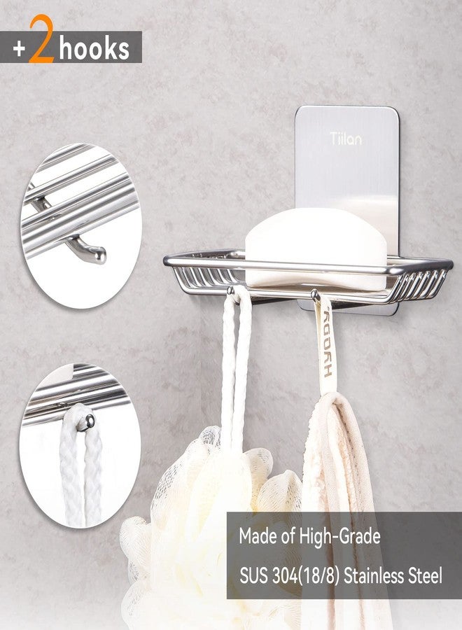 Tiilan Self Adhesive Bar Soap Dish for Shower, Bathroom Soap Holder Wall Mount - Stainless Steel, Silver - Image 3