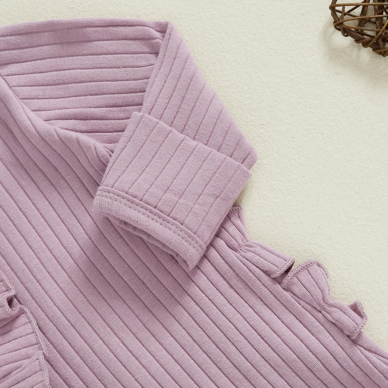 Ayalinggo Baby Girl Fall Winter Outfits - Knit Jumpsuit & Ruffle Romper for Newborns (Purple) - Image 5