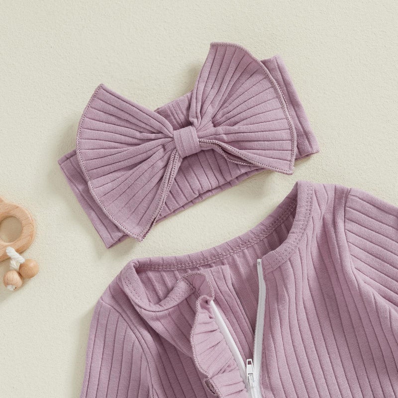 Ayalinggo Baby Girl Fall Winter Outfits - Knit Jumpsuit & Ruffle Romper for Newborns (Purple) - Image 4