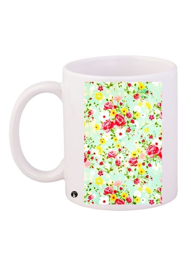 RYN Flowers Printed Coffee Mug White/Green/Pink 11ounce