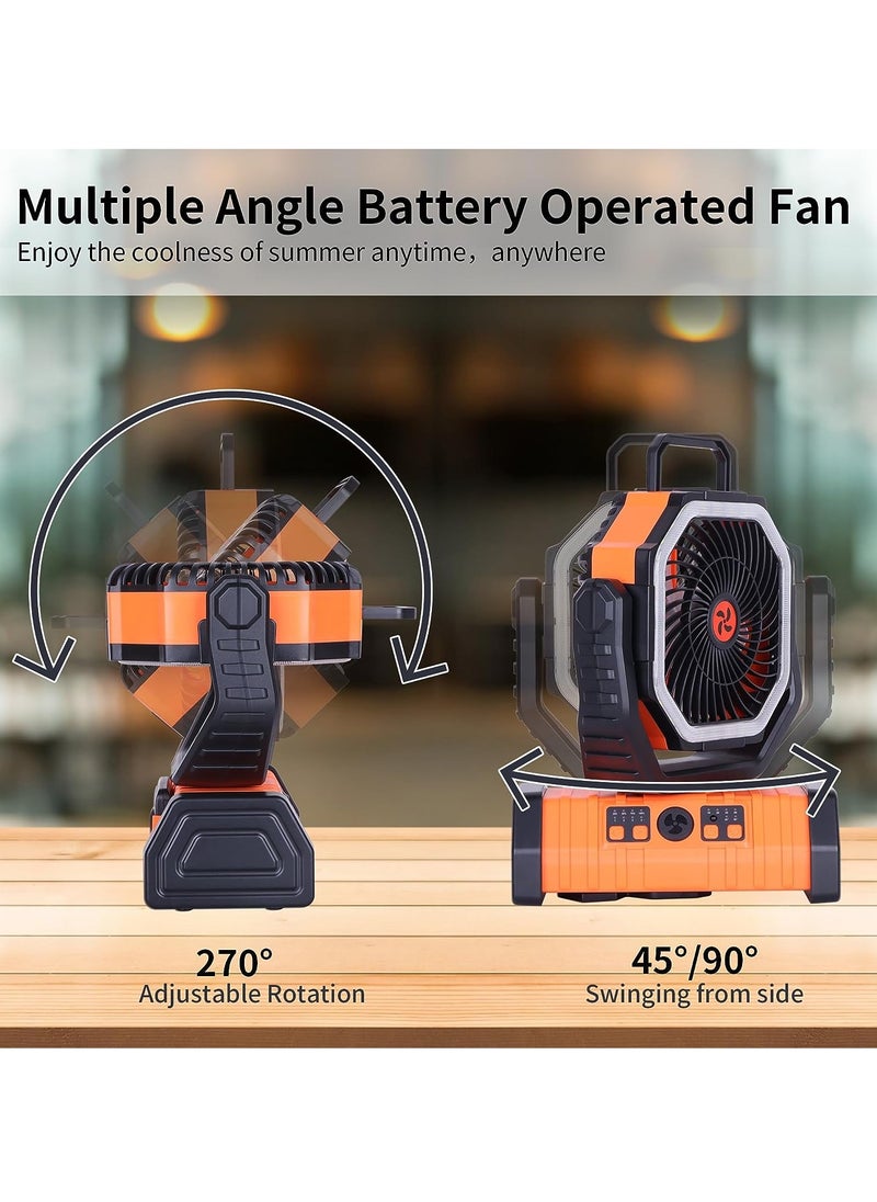 Joyelink - مروحة تخييم 10000 مللي أمبير مع أضواء LED، محور 270¬∞، نطاق طويل للغاية 4 سرعات، تشغيل قابل لإعادة الشحن، جهاز تحكم عن بعد ومروحة تخييم بخطاف، تستخدم للتخييم وصيد الأسماك والسفر في الهواء الطلق - Image 1