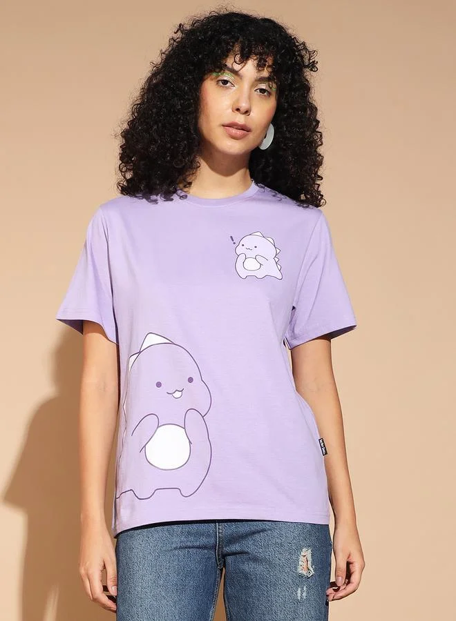 تايك تو تيشيرت نسائي مطبوع برسومات بنفسجي بقصة مريحة من ذا دراي ستيت