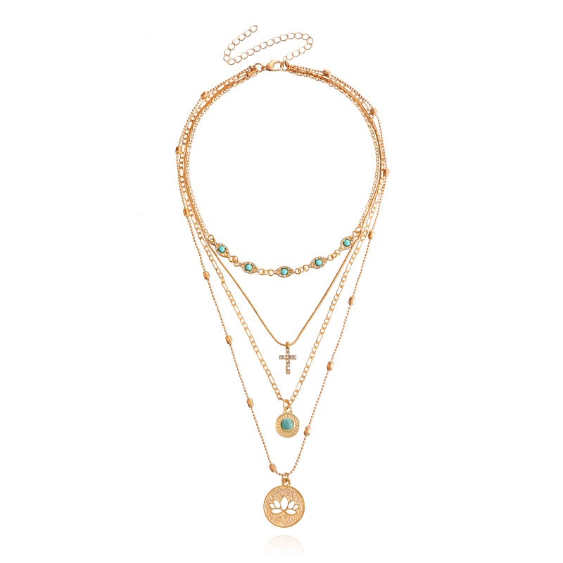 MAQVQLU Gold Layered Necklace for Women Summer Boho Layered Stacked Pendant Necklace Country Concert Necklace Turquoise Coin Long Necklace - Image 1