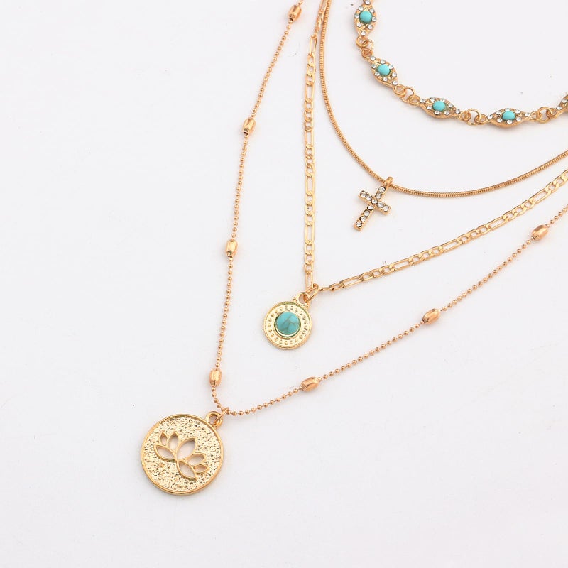 MAQVQLU Gold Layered Necklace for Women Summer Boho Layered Stacked Pendant Necklace Country Concert Necklace Turquoise Coin Long Necklace - Image 4
