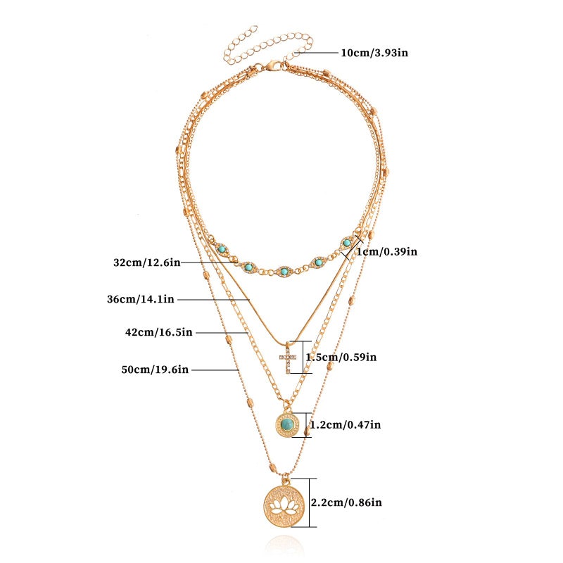 MAQVQLU Gold Layered Necklace for Women Summer Boho Layered Stacked Pendant Necklace Country Concert Necklace Turquoise Coin Long Necklace - Image 5