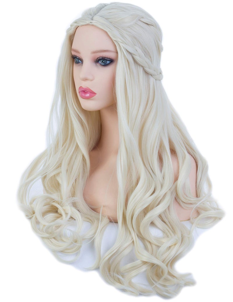 Angelaicos Womens Long Wavy Blonde Wig Halloween Costume Cosplay Party Braids Wigs