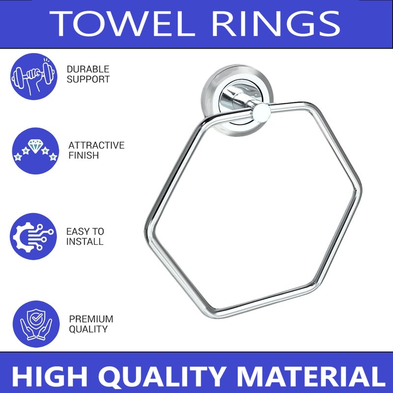 Growfynd Stainless Steel 304 Grade Chrome Finished Round Napkin Ring/Towel Ring/Napkin Holder/Towel Hanger/Towel Holder for Bathroom/Kitchen/Wash Basin Hexa Towel Ring (Pack of 1) - Image 3
