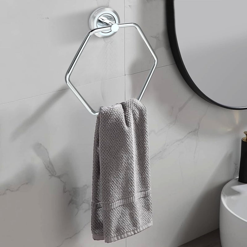 Growfynd Stainless Steel 304 Grade Chrome Finished Round Napkin Ring/Towel Ring/Napkin Holder/Towel Hanger/Towel Holder for Bathroom/Kitchen/Wash Basin Hexa Towel Ring (Pack of 1) - Image 2