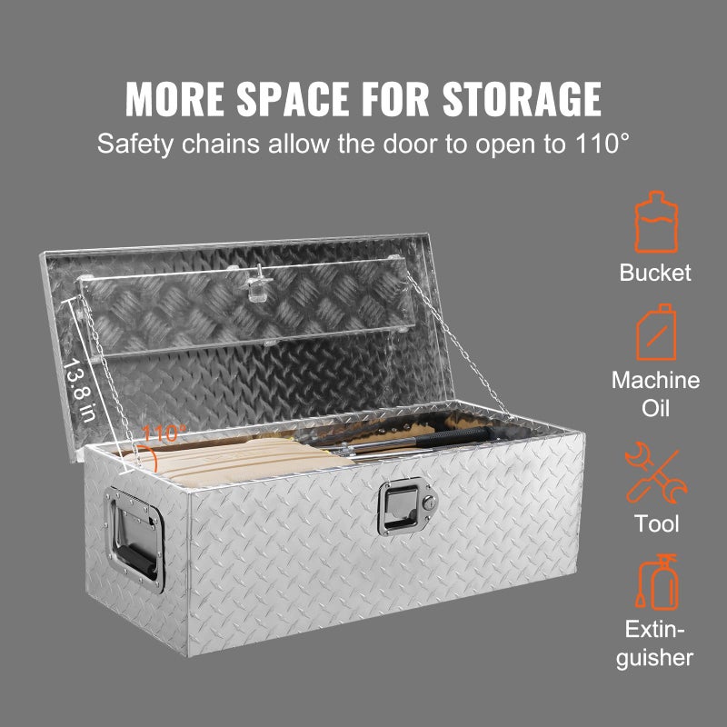 VEVOR Heavy Duty Aluminum Truck Bed Tool Box, Diamond Plate Tool Box with Side Handle and Lock Keys, Storage Tool Box Chest Box Organizer for Pickup, Truck Bed, RV, Trailer, 30"x13"x9.6", Silver - Image 3