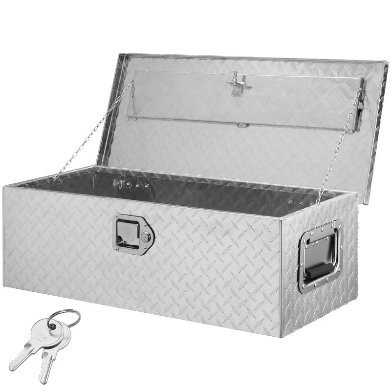 VEVOR Heavy Duty Aluminum Truck Bed Tool Box, Diamond Plate Tool Box with Side Handle and Lock Keys, Storage Tool Box Chest Box Organizer for Pickup, Truck Bed, RV, Trailer, 30"x13"x9.6", Silver - Image 1