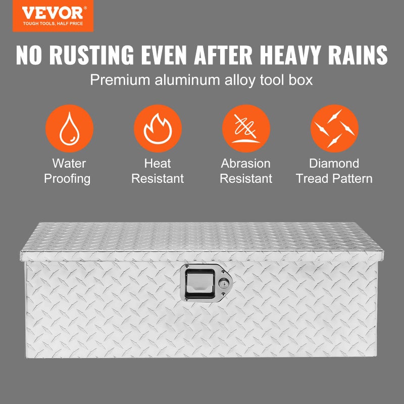 VEVOR Heavy Duty Aluminum Truck Bed Tool Box, Diamond Plate Tool Box with Side Handle and Lock Keys, Storage Tool Box Chest Box Organizer for Pickup, Truck Bed, RV, Trailer, 30"x13"x9.6", Silver - Image 2