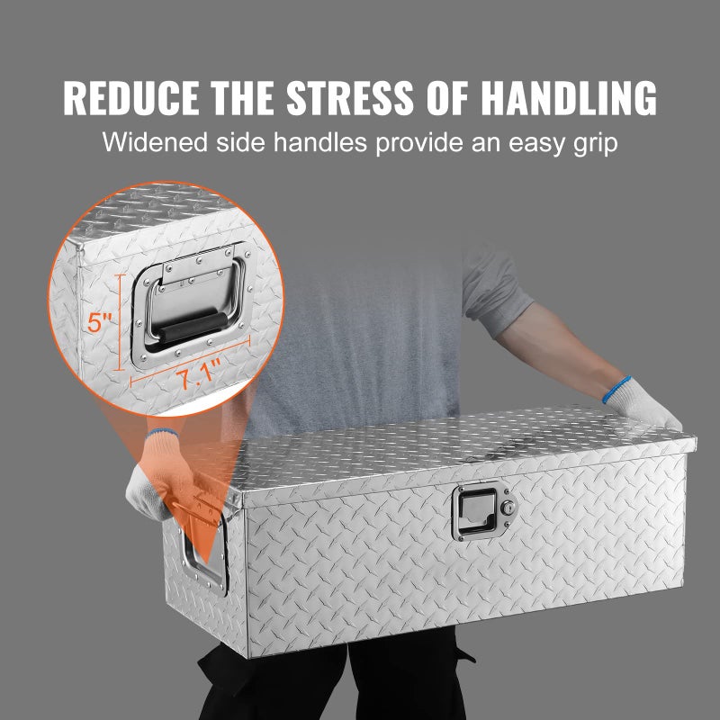 VEVOR Heavy Duty Aluminum Truck Bed Tool Box, Diamond Plate Tool Box with Side Handle and Lock Keys, Storage Tool Box Chest Box Organizer for Pickup, Truck Bed, RV, Trailer, 30"x13"x9.6", Silver - Image 5
