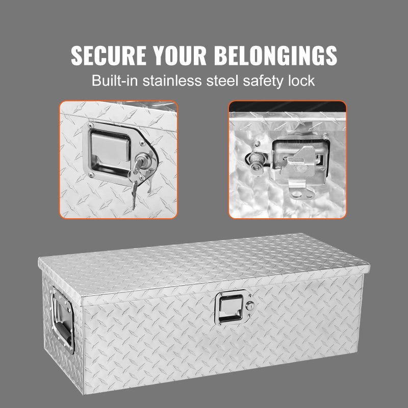 VEVOR Heavy Duty Aluminum Truck Bed Tool Box, Diamond Plate Tool Box with Side Handle and Lock Keys, Storage Tool Box Chest Box Organizer for Pickup, Truck Bed, RV, Trailer, 30"x13"x9.6", Silver - Image 4